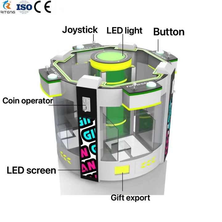New Design Claw Machine 4 Players Standing Claw Machines with 4 Inch Soft Toys Key Ring Game Machine Center Arcade Coin Operated