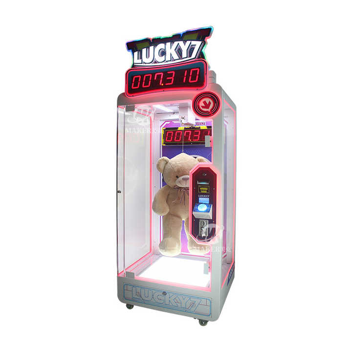 MAKER Exciting Countdown Game Cut Big Plush Doll Kids Favorite Metal Coin Operated Games Arcade Lucky 7 Cut Prize Machine