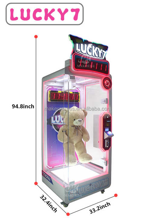 MAKER Exciting Countdown Game Cut Big Plush Doll Kids Favorite Metal Coin Operated Games Arcade Lucky 7 Cut Prize Machine