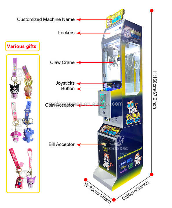 MAKER Cool Cat New Mini Claw Machine Grab Mini Stuffed Animal Toys Arcade Metal Coin Operated Game Mini Doll Machine