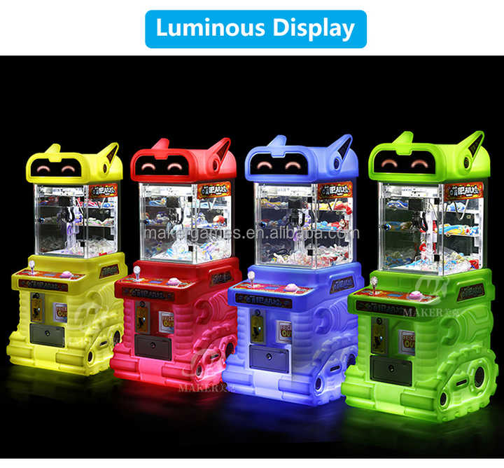MAKER Kids Mini Claw Machine Bright Lights Grab Mini Doll & Toy Metal Coin Operated Games Cute-eyed Mini Doll Machine