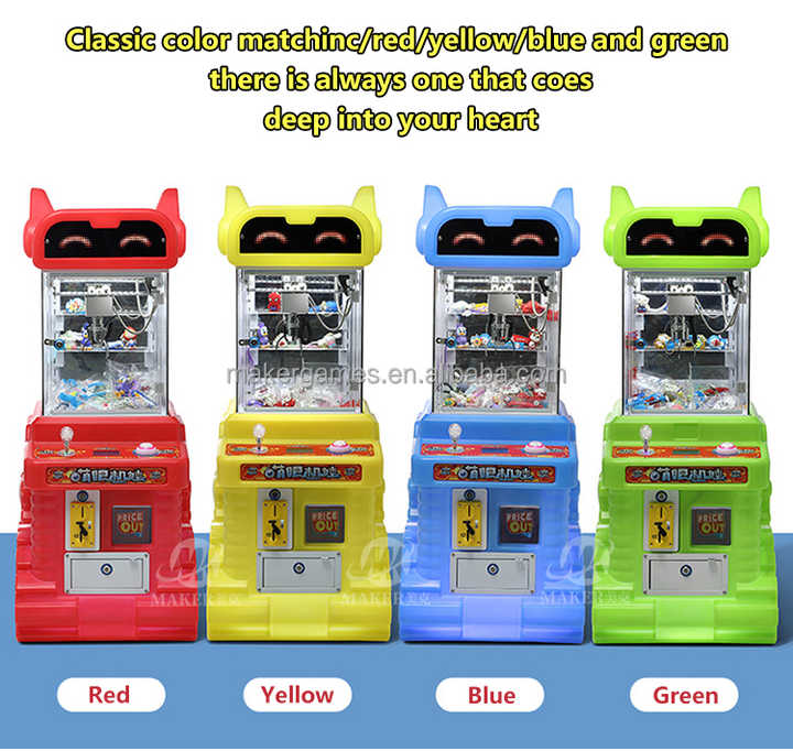 MAKER Kids Mini Claw Machine Bright Lights Grab Mini Doll & Toy Metal Coin Operated Games Cute-eyed Mini Doll Machine