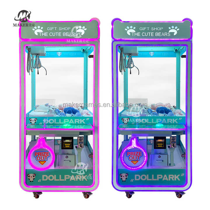 MAKER Wholesale Cute Bear Metal Crane Claw Machine Gift Shop Coin Operated Game Arcade Coin Vending Machine Claw Machine