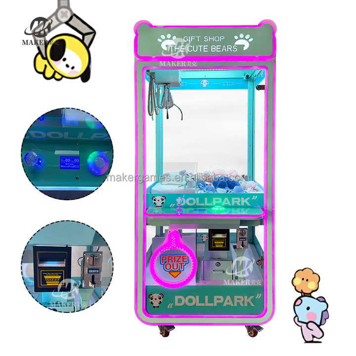 MAKER High Return Gift Shop Cute Bear Metal Crane Claw Machine Coin Operated Game Arcade Coin Vending Machine Claw Machine