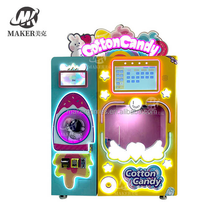 MAKER Hot Selling Professional Fully Automatic Cotton Candy Machine with Credit Card Payment/Bill Acceptor Snack Vending Machine
