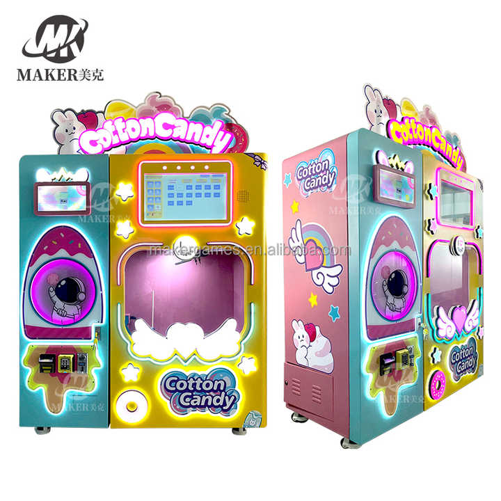 MAKER Hot Selling Professional Fully Automatic Cotton Candy Machine with Credit Card Payment/Bill Acceptor Snack Vending Machine