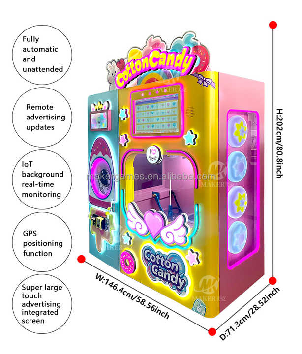 MAKER Best Selling Professional Fully Automatic Cotton Candy Machine with Credit Card Payment Snack Vending Machine