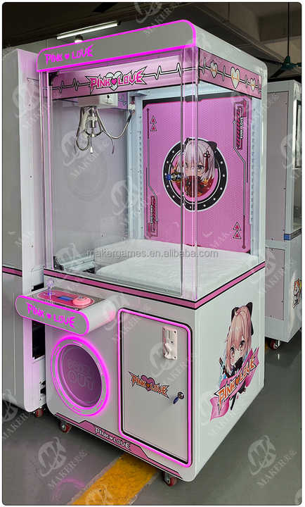 MAKER Give Away Dolls Claw Machine Grab Toy & Doll Metal Coin Operated Games Arcade Game Pink Love Doll Machine