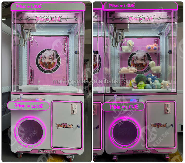 MAKER Amusement Facility Plush Toy Claw Crane Machine Prize Gift Metal Coin Operated Games Arcade Game Pink Love Doll Machine