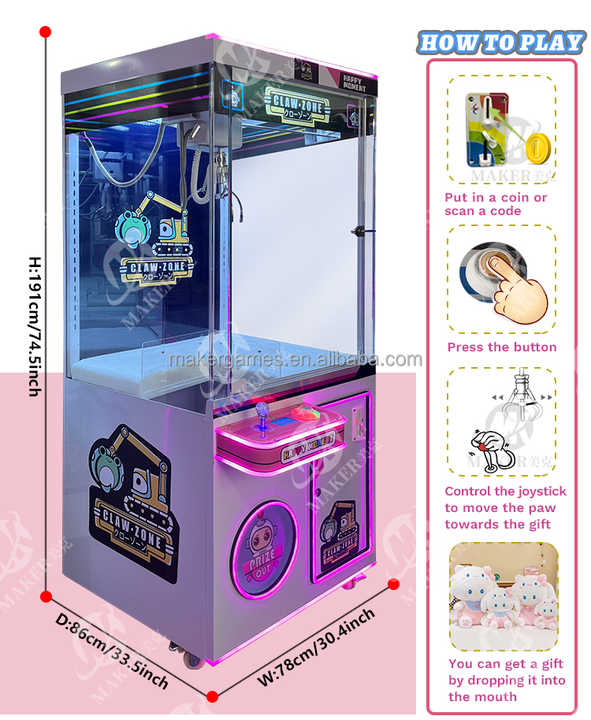 MAKER Grab Plush Doll/Toy Doll Machine Metal Coin Operated Games Arcade Game Happy Moment Claw Machine