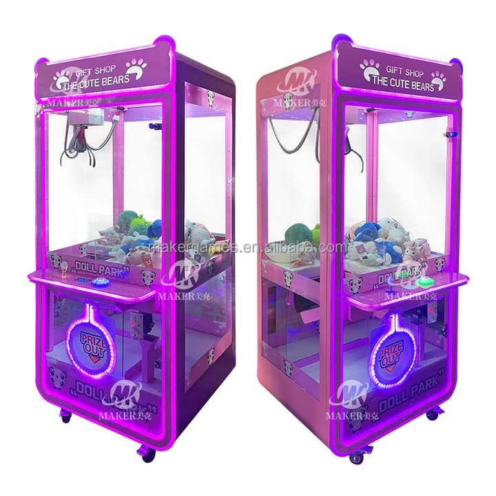 MAKER Give Away Dolls Purple/Pink/Green Doll Machine Grab Toy & Doll Metal Coin Operated Games Arcade Game Claw Machine