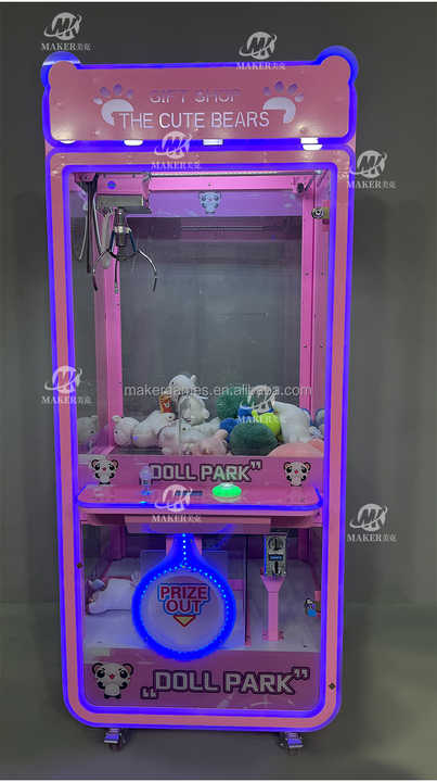 MAKER Give Away Dolls Purple/Pink/Green Doll Machine Grab Toy & Doll Metal Coin Operated Games Arcade Game Claw Machine