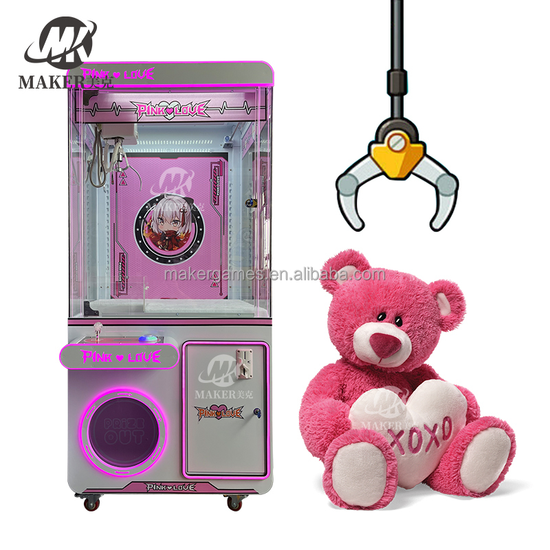 MAKER Give Away Dolls Claw Machine Grab Toy & Doll Metal Coin Operated Games Arcade Game Pink Love Doll Machine